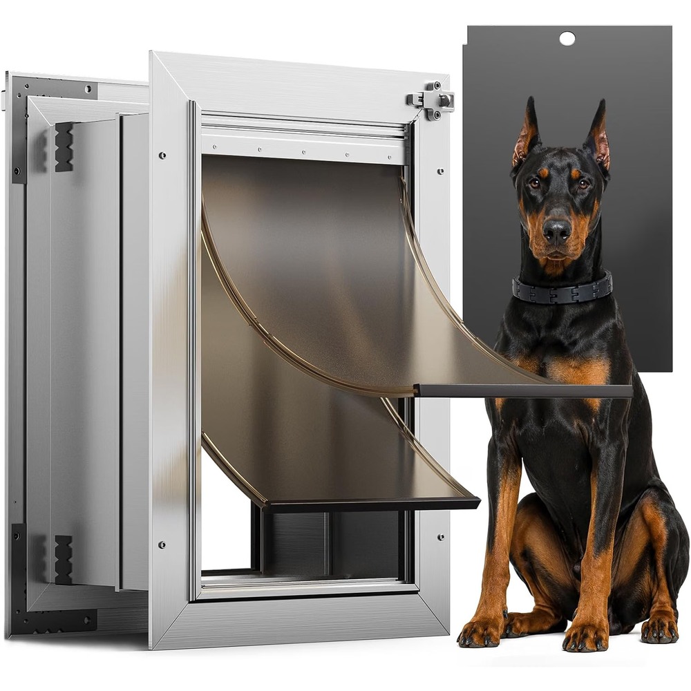Vosoir 22x13.6 Aluminum Dog Door Wall Mount Large 110lb Magnetic Flap Silver
